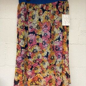LuLaRoe Floral Midi Skirt in Pink, Yellow & Navy